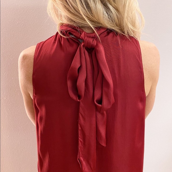 Sexy Cranberry Tie neck blouse - Picture 2 of 5
